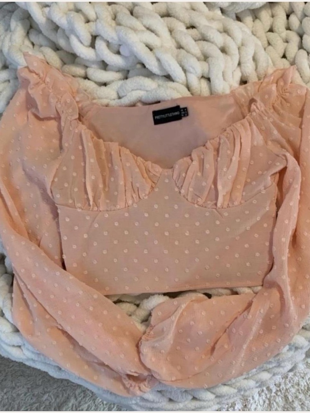 PrettyLittleThing Pale Pink Swiss Dot Ruffle Crop Top